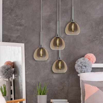 COLGANTE 1L CROMADO TULIPA DE CRISTAL AMBAR Y CRISTAL INTERIOR FUME 2