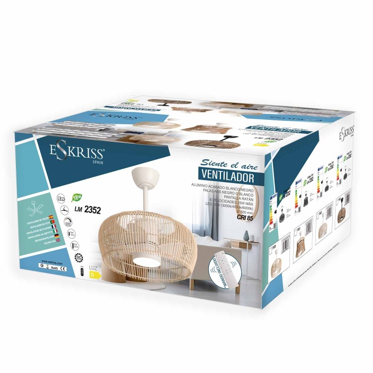 7023 LED VENTILADORE  DC NEGRO RATAN 50 CM