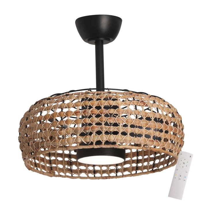 7023  LED  VENTILATEUR DC NOIR RATAN 50 CM
