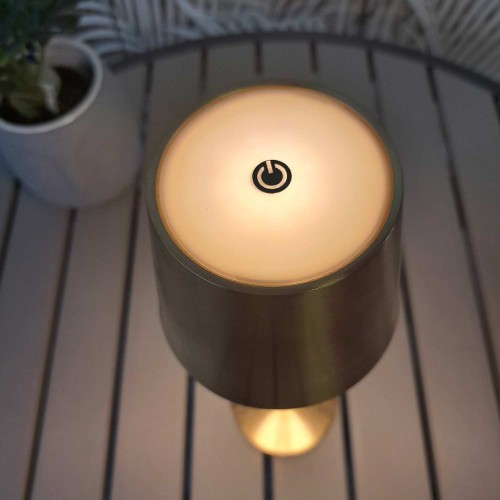 Cód. 3290-Lámpara de mesa sin cable acero pintado oro