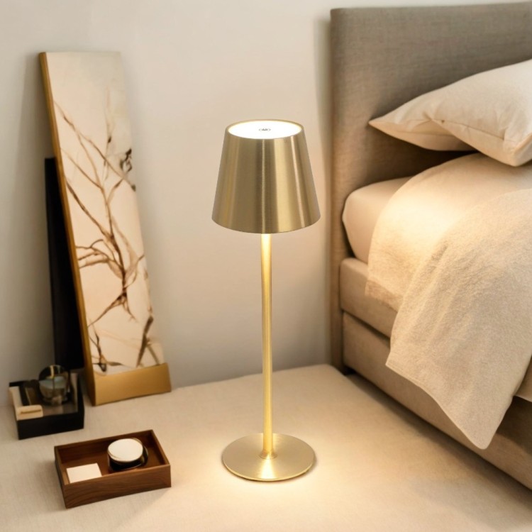 Codice. 3290-Lampa da tavolo senza fili di acciaio placcato oro