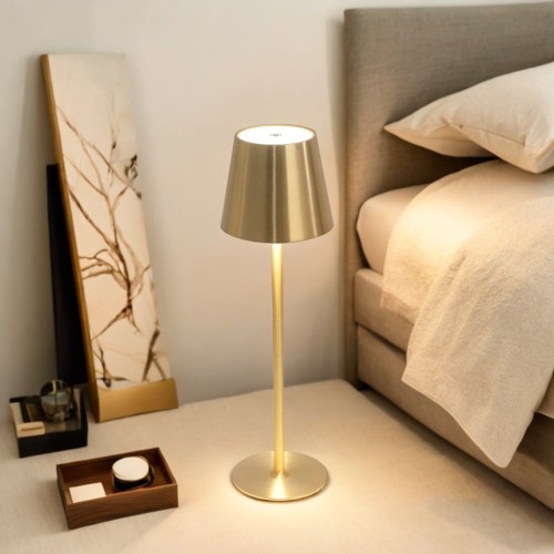 Codice. 3290-Lampa da tavolo senza fili di acciaio placcato oro
