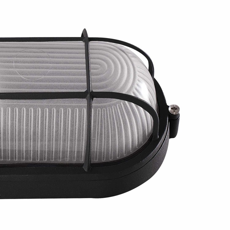 COD.45360 APLIQUE EXTERIOR 1X60W MODELO OVAL CON REJILLA COLOR NEGRO