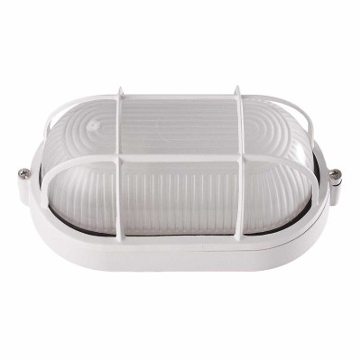COD.45350 APLIQUE EXTERIOR 1X60W MODELO OVAL COM GRADE BRANCO