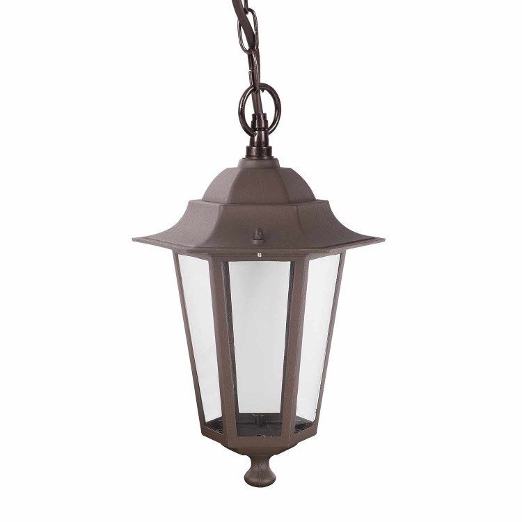COD.45570 PENDENTE EXTERIOR 1X60W MODELO HEXAGONAL COR MARROM