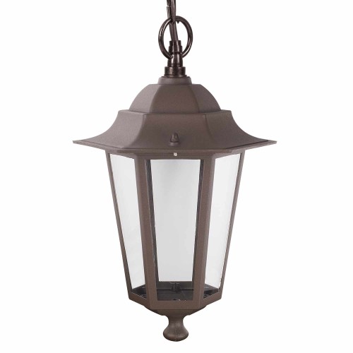 COD.45570 PENDENTE EXTERIOR 1X60W MODELO HEXAGONAL COR MARROM