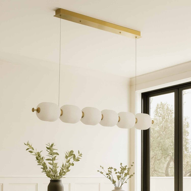 CÓD.3309 LAMPADA LED 6 TULIPANI ACRILICO BIANCO E ACCIAIO DORATO