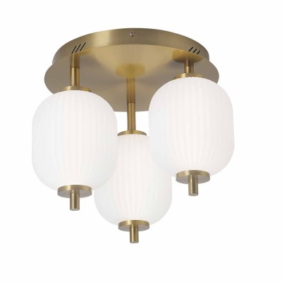 CÓD.3308 PLAFON LED 3 TULIPAS ACRÍLICO BRANCO E AÇO DOURADO 2