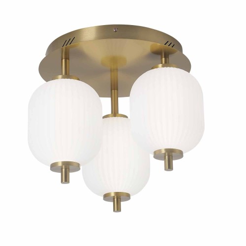 CÓD.3308 PLAFONIERA LED 3 TULIPANI ACRILICO BIANCO E ACCIAIO DORATO