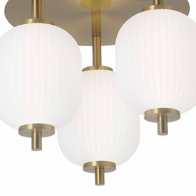 CÓD.3308 PLAFÓN LED 3 TULIPAS ACRÍLICO BLANCO Y ACERO DORADO