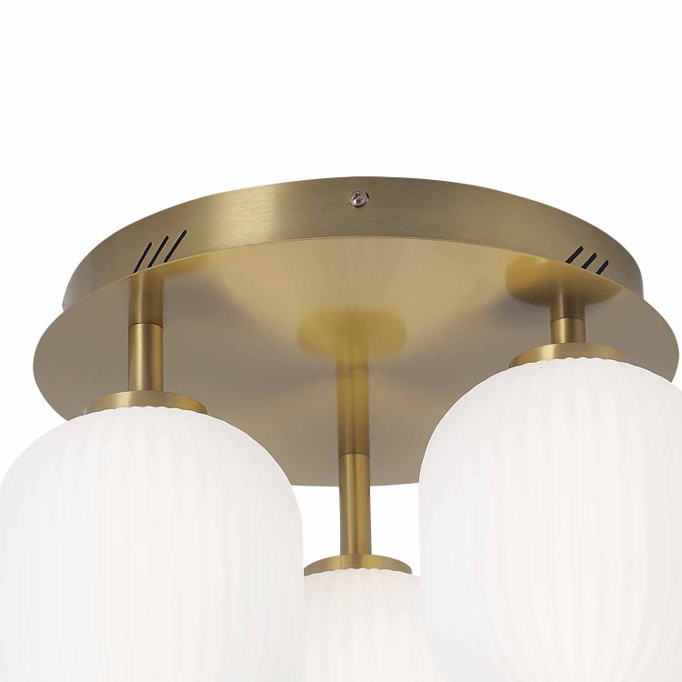 CÓD.3308 PLAFÓN LED 3 TULIPAS ACRÍLICO BLANCO Y ACERO DORADO
