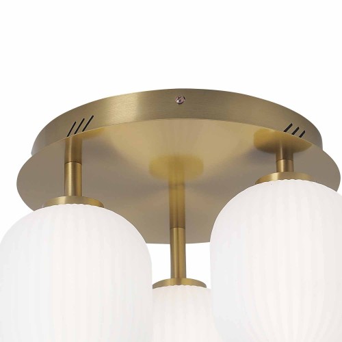CÓD.3308 PLAFONIERA LED 3 TULIPANI ACRILICO BIANCO E ACCIAIO DORATO