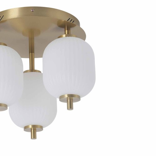 CÓD.3308 PLAFONIERA LED 3 TULIPANI ACRILICO BIANCO E ACCIAIO DORATO