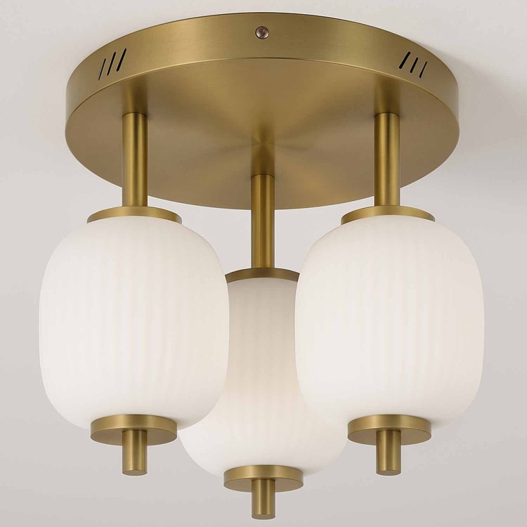 CÓD.3308 PLAFONIERA LED 3 TULIPANI ACRILICO BIANCO E ACCIAIO DORATO