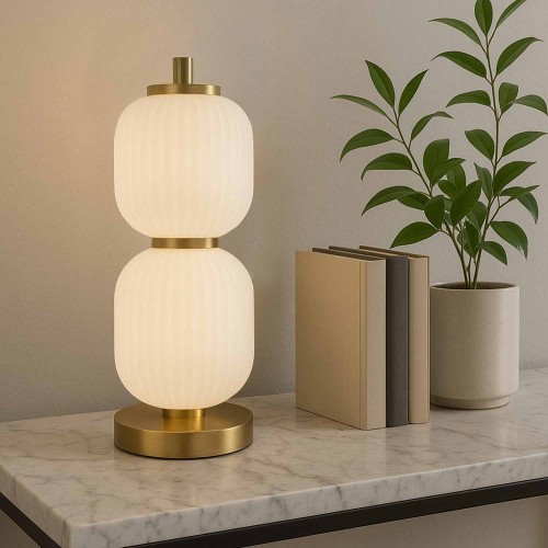 CÓD.3311 LAMPADA DA TAVOLO LED ACRILICO BIANCO E ACCIAIO DORATO