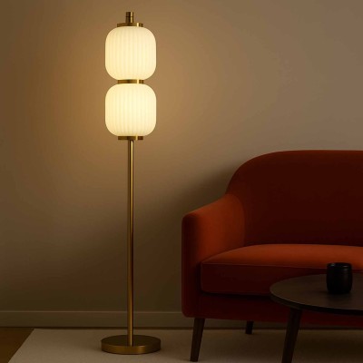 CÓD.3310 LUMINÁRIA DE PÉ LED ACRÍLICO BRANCO E AÇO DOURADO