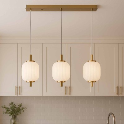 CÓD.3307 LED-LAMPE 3 TULPEN ACRYL WEISS UND STAHL GOLD