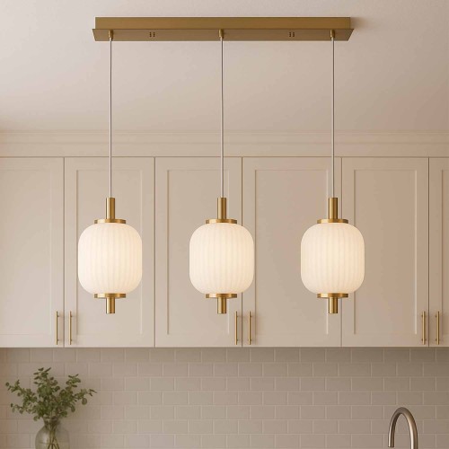 CÓD.3307 LAMPADA LED 3 TULIPANI ACRILICO BIANCO E ACCIAIO DORATO