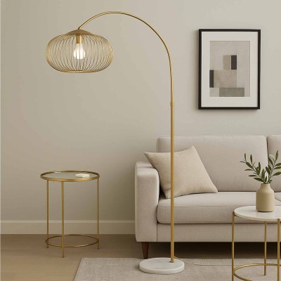 CÓD.3299 PIE DE SALÓN 1 LUZ E27 ACRÍLICO Y ACERO PINTADO DORADO