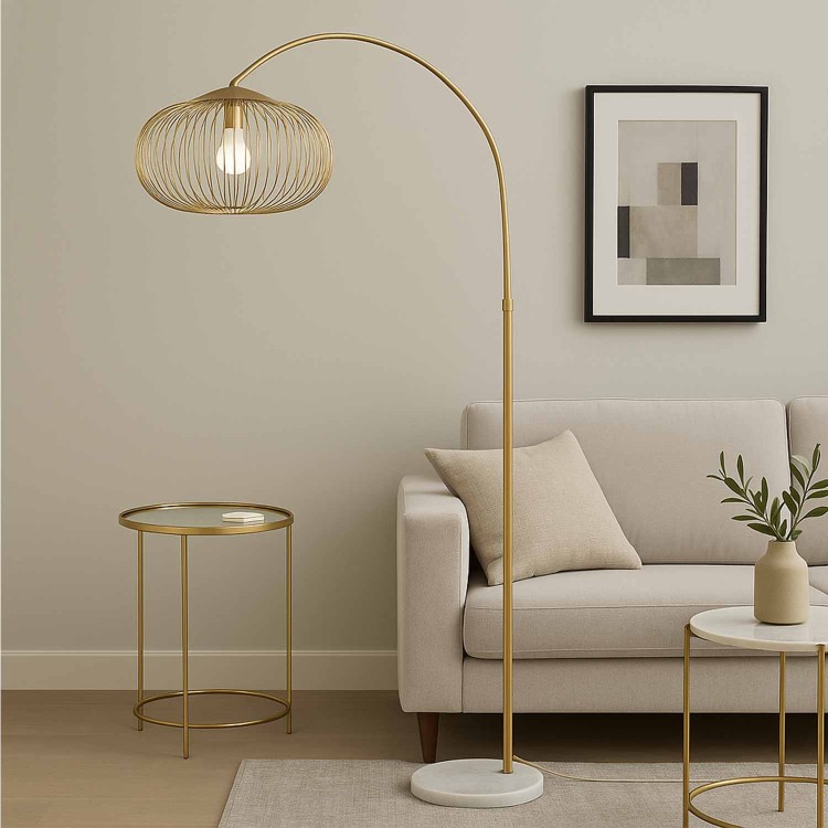 CÓD.3299 LUMINÁRIA DE PÉ LED ACRÍLICO E AÇO PINTADO DOURADO