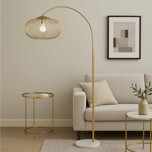 COD.3299 LAMPADA DA TERRA 1 LUCE E27 ACRILICO E ACCIAIO VERNICIATO ORO