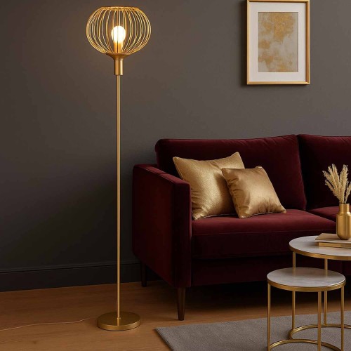 CÓD.3301 PIE DE SALÓN 1 LUZ E27 ACRÍLICO Y ACERO PINTADO DORADO