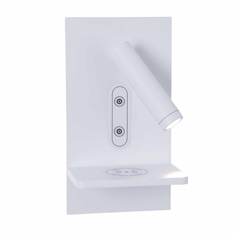 CÓD.6093 APLIQUE LED TÁCTIL ACERO PINTADO BLANCO CON CARGA INALÁMBRICA 22CM