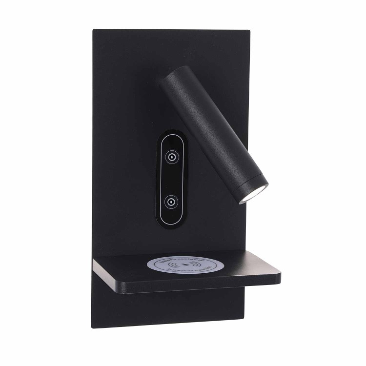COD.6016 APPLIQUE LED TATTILE ACCIAIO VERNICIATO NERO CON RICARICA WIRELESS 22CM