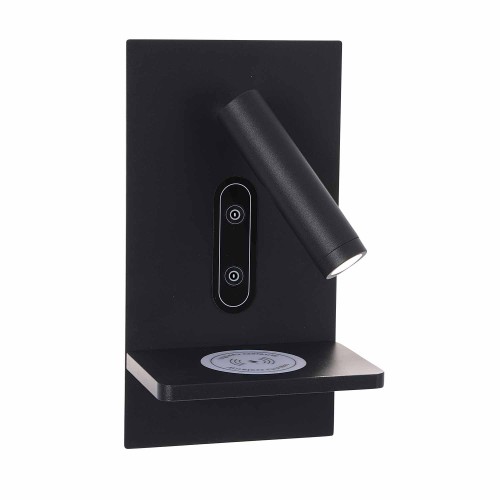 CÓD.6016 APLIQUE LED TÁTIL AÇO PINTADO PRETO COM CARREGAMENTO SEM FIO 22CM