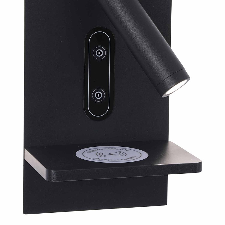 CÓD.6016 APLIQUE LED TÁCTIL ACERO PINTADO NEGRO CON CARGA INALÁMBRICA 22CM