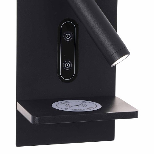 CÓD.6016 APLIQUE LED TÁTIL AÇO PINTADO PRETO COM CARREGAMENTO SEM FIO 22CM