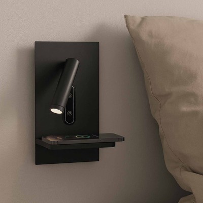 CÓD.6016 APLIQUE LED TÁTIL AÇO PINTADO PRETO COM CARREGAMENTO SEM FIO 22CM