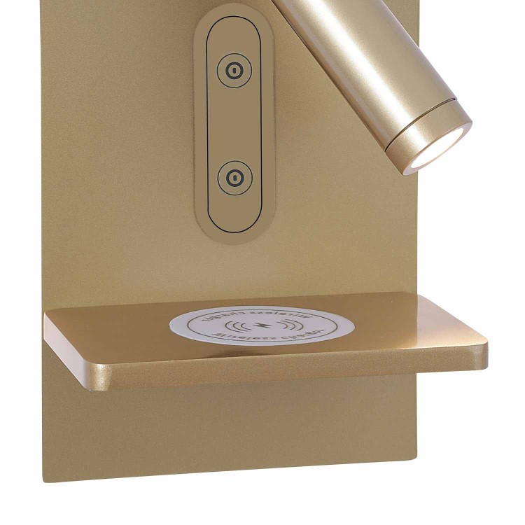 CÓD.6094 APLIQUE LED TÁCTIL ACERO PINTADO DORADO CON CARGA INALÁMBRICA 22CM