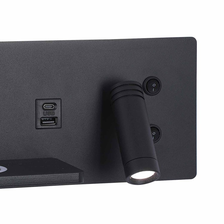 CÓD.6024 APLIQUE LED ACERO PINTADO NEGRO CON CARGA INALÁMBRICA 30CM