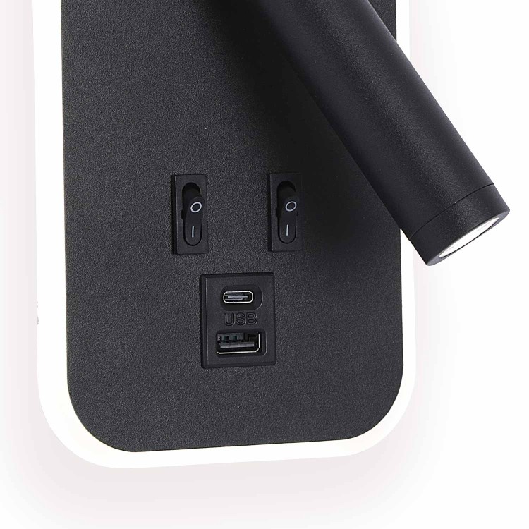 CÓD.6114 DEKORATIVE LED-WANDLEUCHTE STAHL SCHWARZ LACKIERT MIT USB