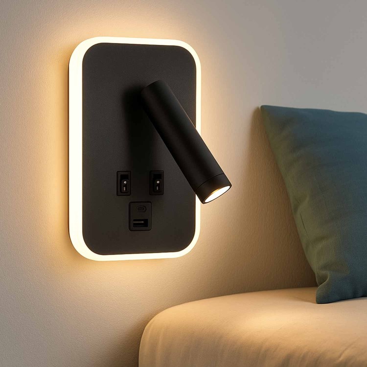 CÓD.6114 APLIQUE LED DECORATIVO AÇO PINTADO PRETO COM USB