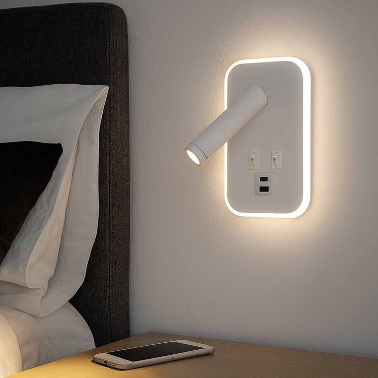 CÓD.6113 APLIQUE LED DECORATIVO AÇO PINTADO BRANCO COM USB