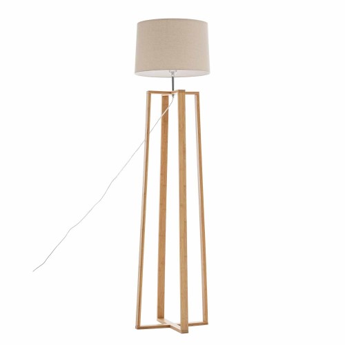 PIE DE SALÓN DE MADERA DE FRESNO BARNIZ NATURAL Y TELA TC EN COLOR BEIGE