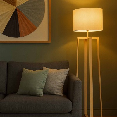 CODE 9047 LAMPE SUR PIED EN BOIS DE FRÊNE VERNIS NATUREL ET TISSU TC COULEUR BEIGE