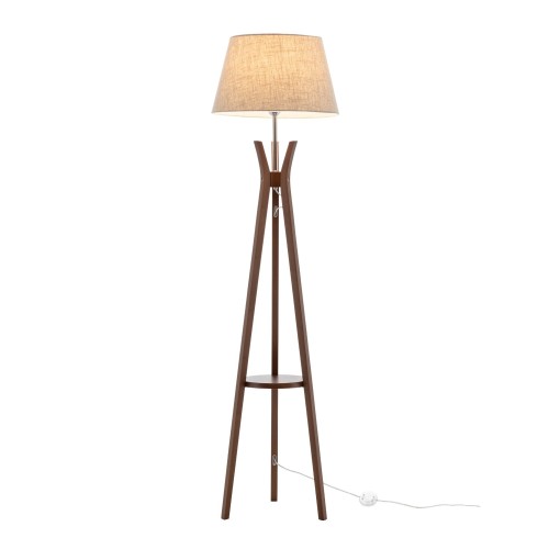 KOD. 9049 STEHLAMPE AUS HOLZ IN MAHAGONIFARBE UND TC-STOFF IN BEIGE