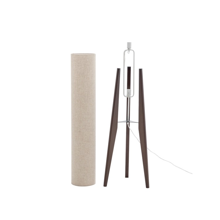 CÓD. 9051 PIED DE SALON À 2 LUMIÈRES EN BOIS COULEUR ACAJOU ET ABAT-JOUR EN TISSU TC COULEUR BEIGE