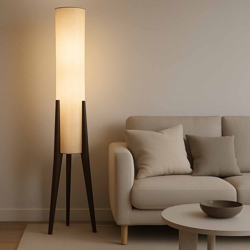 CÓD. 9051 PIANTANA A 2 LUCI IN LEGNO COLOR MOGANO E PARALUME IN TESSUTO TC COLOR BEIGE