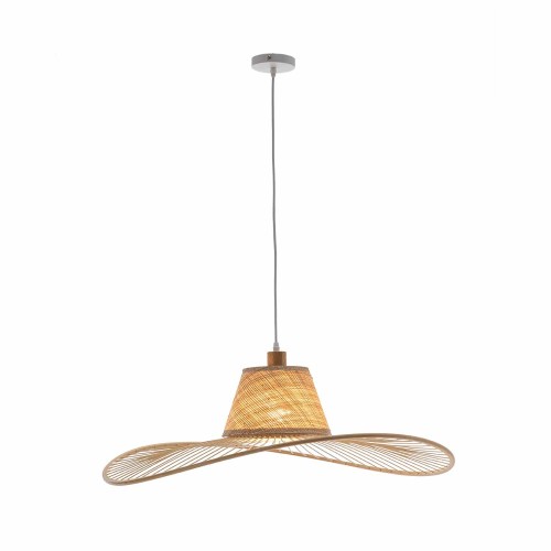 COD. 9052 SUSPENSION 1L EN BOIS, FIBRES NATURELLES ET ACIER PEINT BLANC Ø60CM