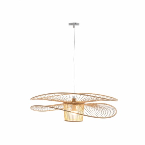 COD. 9054 PENDELLEUCHTE 1L HOLZ UND WEISS LACKIERTER STAHL Ø60CM