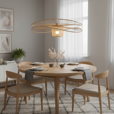 COD. 9054 PENDENTE 1L MADEIRA E AÇO PINTADO BRANCO Ø60CM