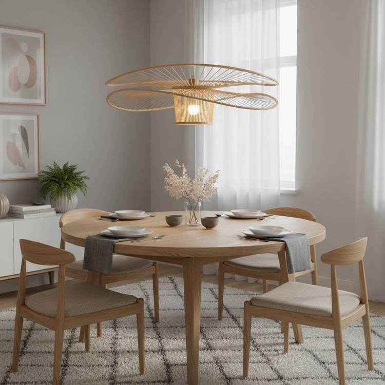 COD. 9054 PENDELLEUCHTE 1L HOLZ UND WEISS LACKIERTER STAHL Ø60CM