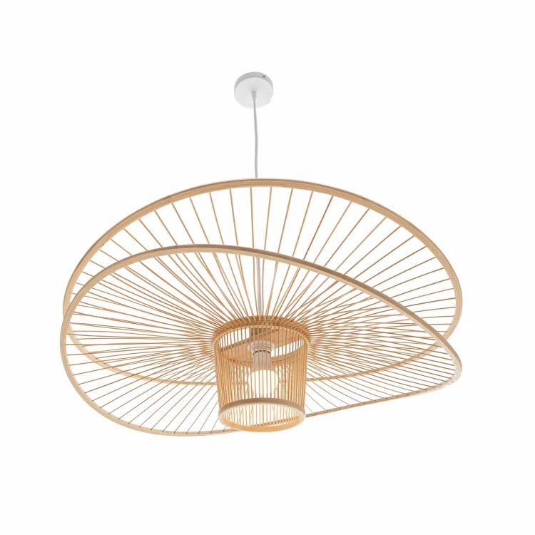 COD. 9055 PENDELLEUCHTE 1L HOLZ UND WEISS LACKIERTER STAHL Ø80CM