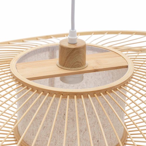 COD. 9056 SUSPENSION 1L BOIS, TISSU TC ET ACIER PEINT BLANC Ø70CM