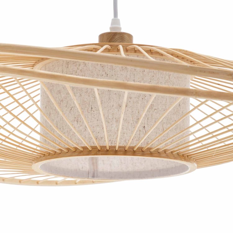 COD. 9056 LAMPADARIO 1L LEGNO, TESSUTO TC E ACCIAIO VERNICIATO BIANCO Ø70CM