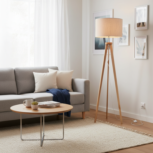 PIE DE SALÓN DE MADERA DE FRESNO BARNIZ NATURAL Y TELA DE SACO